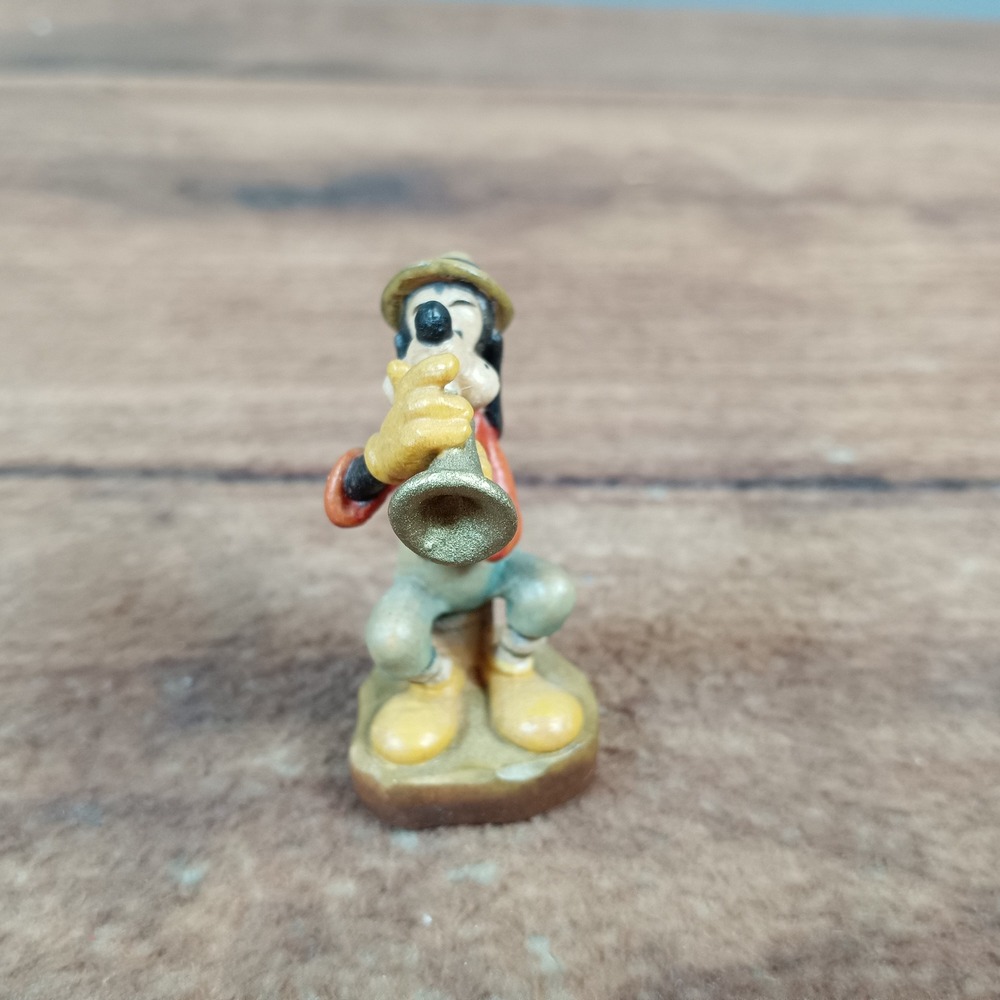 Vintage Anri Disney Goofy Wood Carving Figurine Trumpet Italy Hand Painted